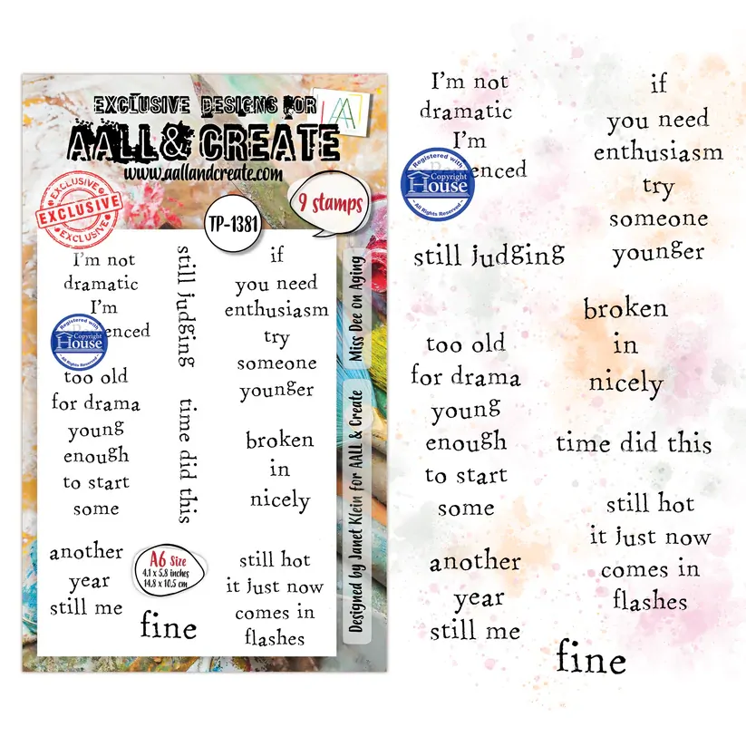 AALL & Create A6 Stamp Set - Miss Dee On Aging