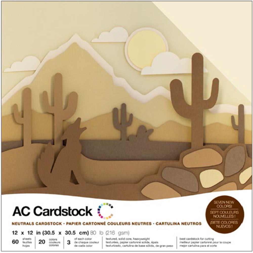 American Crafts 12x12 CARDSTOCK 60 Sheets 216gsm Neutrals