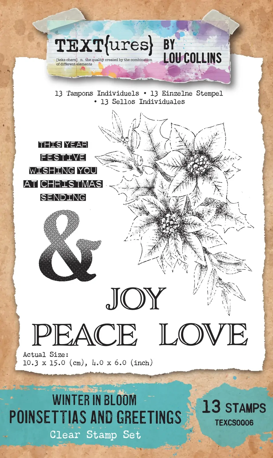 Arden Creative TEXT(ures) Winter in Bloom Poinsettias and Greetings 4" x 6" Clear Stamp Set