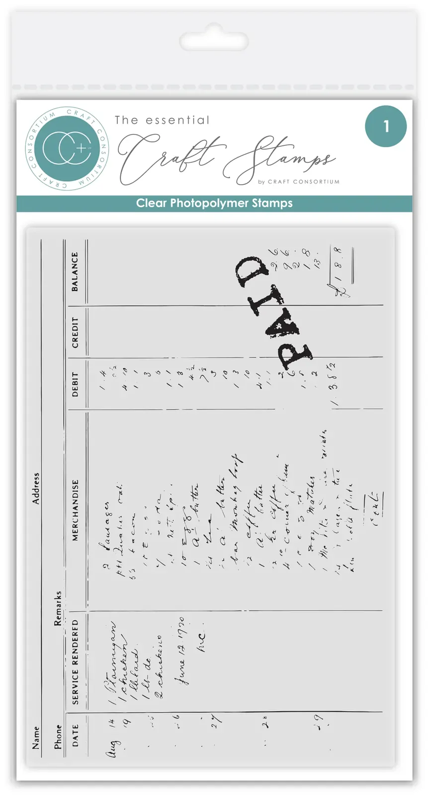 Craft Consortium Old Receipt A6 Clear Stamp Set