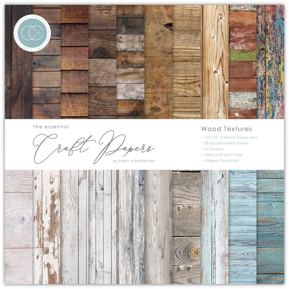 Craft Consortium Double-Sided Paper Pad 12X12 30/Pkg Wood Textures