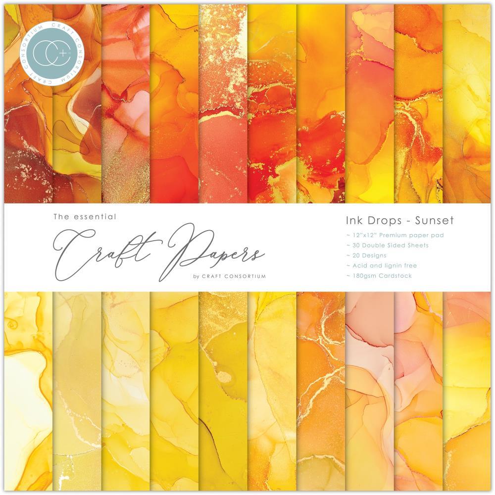 Craft Consortium Double-Sided Paper Pad 12X12 30/Pkg Ink Drops - Sunset