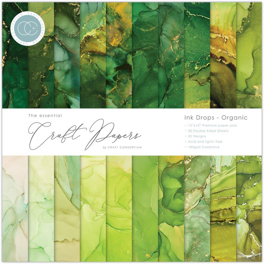 Craft Consortium Double-Sided Paper Pad 12X12 30/Pkg Ink Drops - Organic