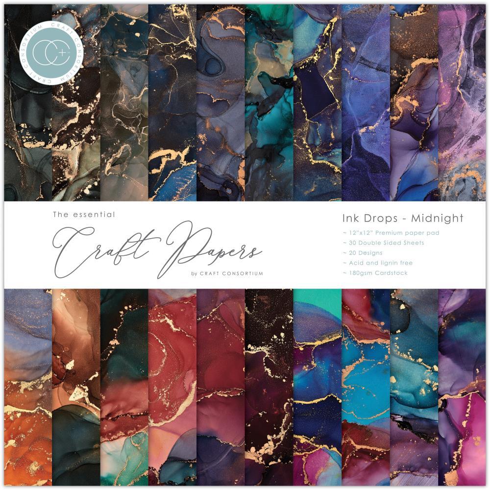 Craft Consortium Double-Sided Paper Pad 12X12 30/Pkg Ink Drops - Midnight