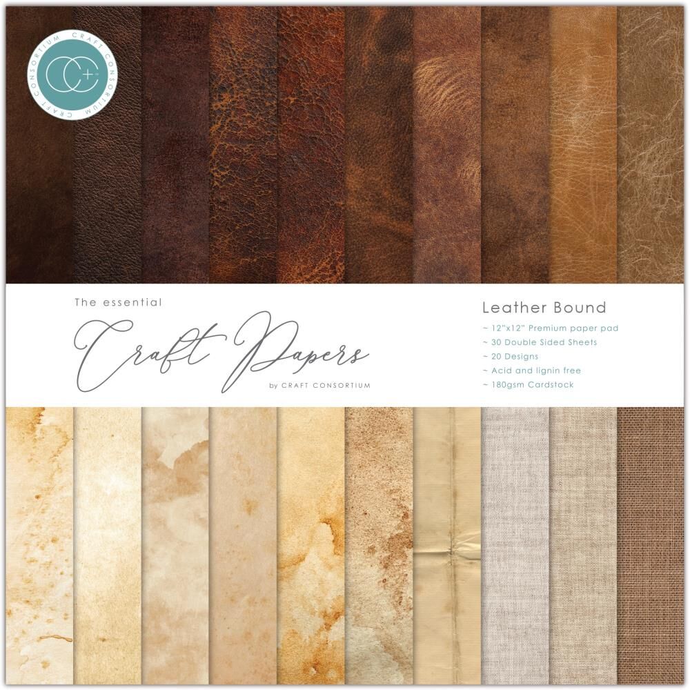 Craft Consortium Double-Sided Paper Pad 12X12 30/Pkg Leather Bound