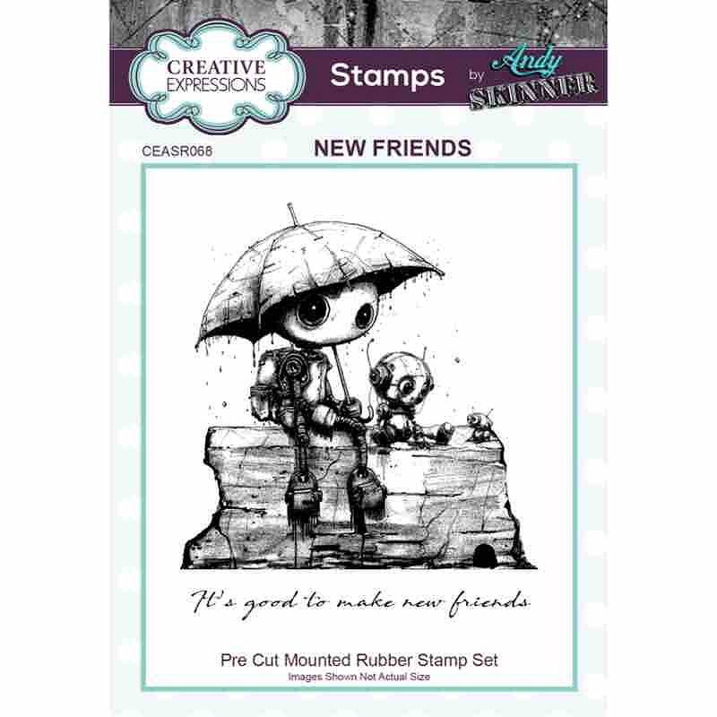 Creative Expressions Andy Skinner New Friends 4.2 in x 3.8 in Pre-Cut Rubber Stamp