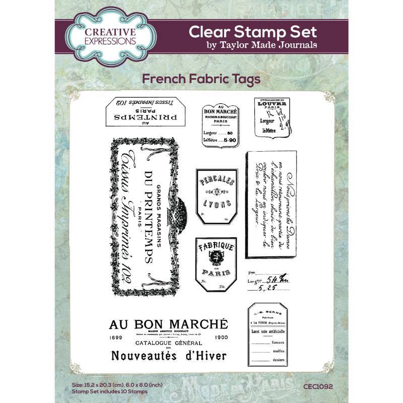 Creative Expressions French Fabric Tags by Taylor Made Journals - 6in x 8in Clear Stamp - CEC1092