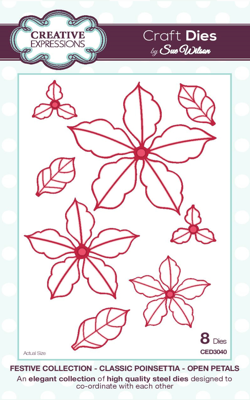 Sue Wilson Dies Festive Collection Classic Poinsettia Open Petals CED3040 