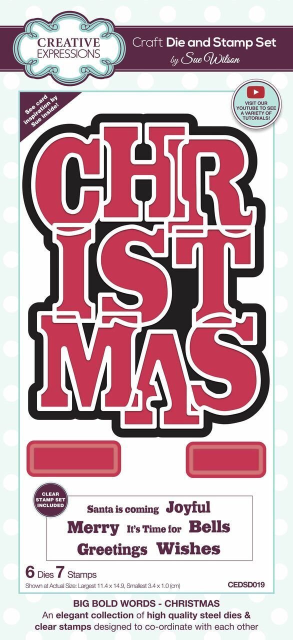 Sue Wilson Big Bold Words Christmas Craft Die & Stamp Set CEDSD019