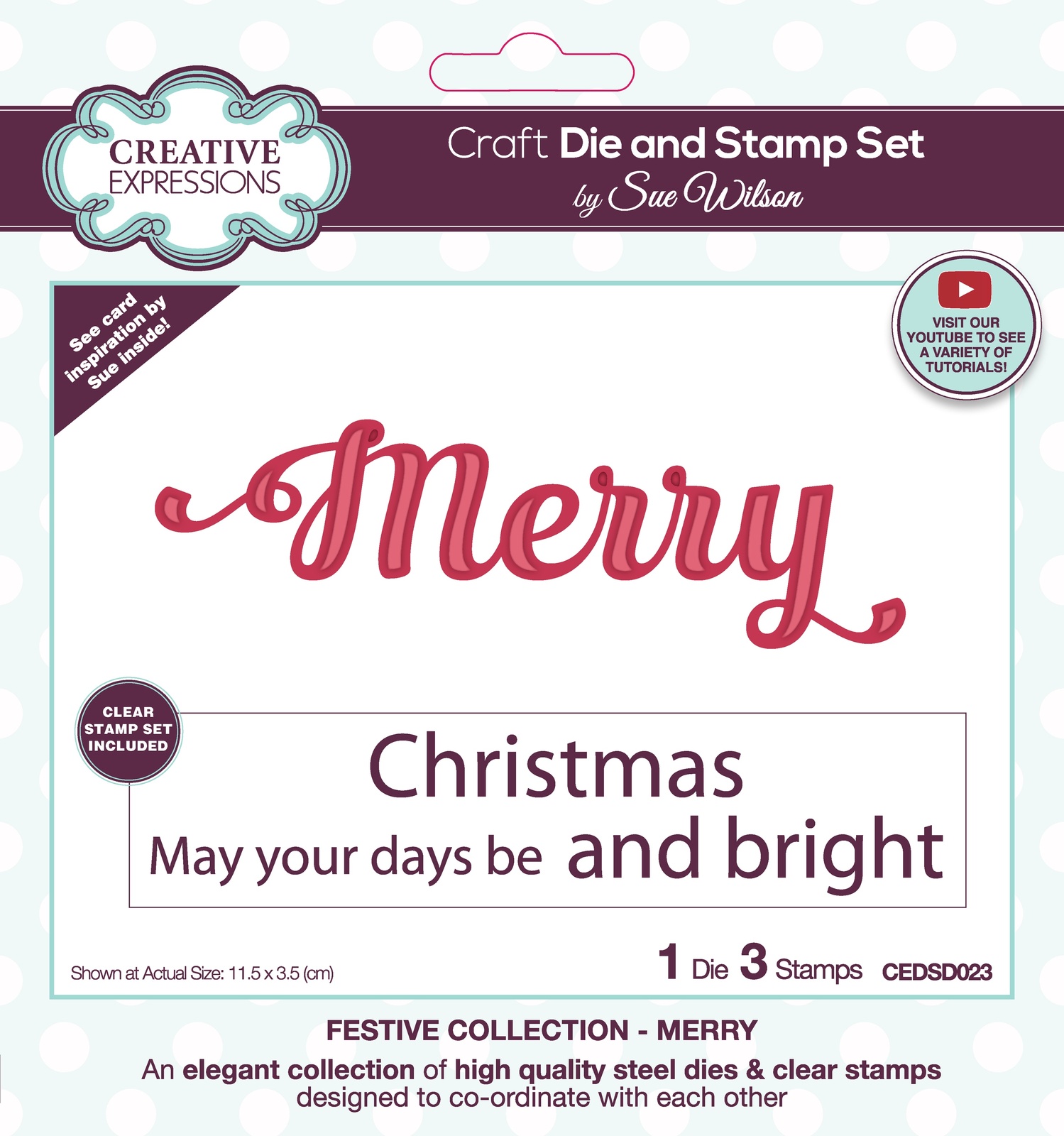 Sue Wilson Die & Stamp Set Festive Collection Merry CEDSD023