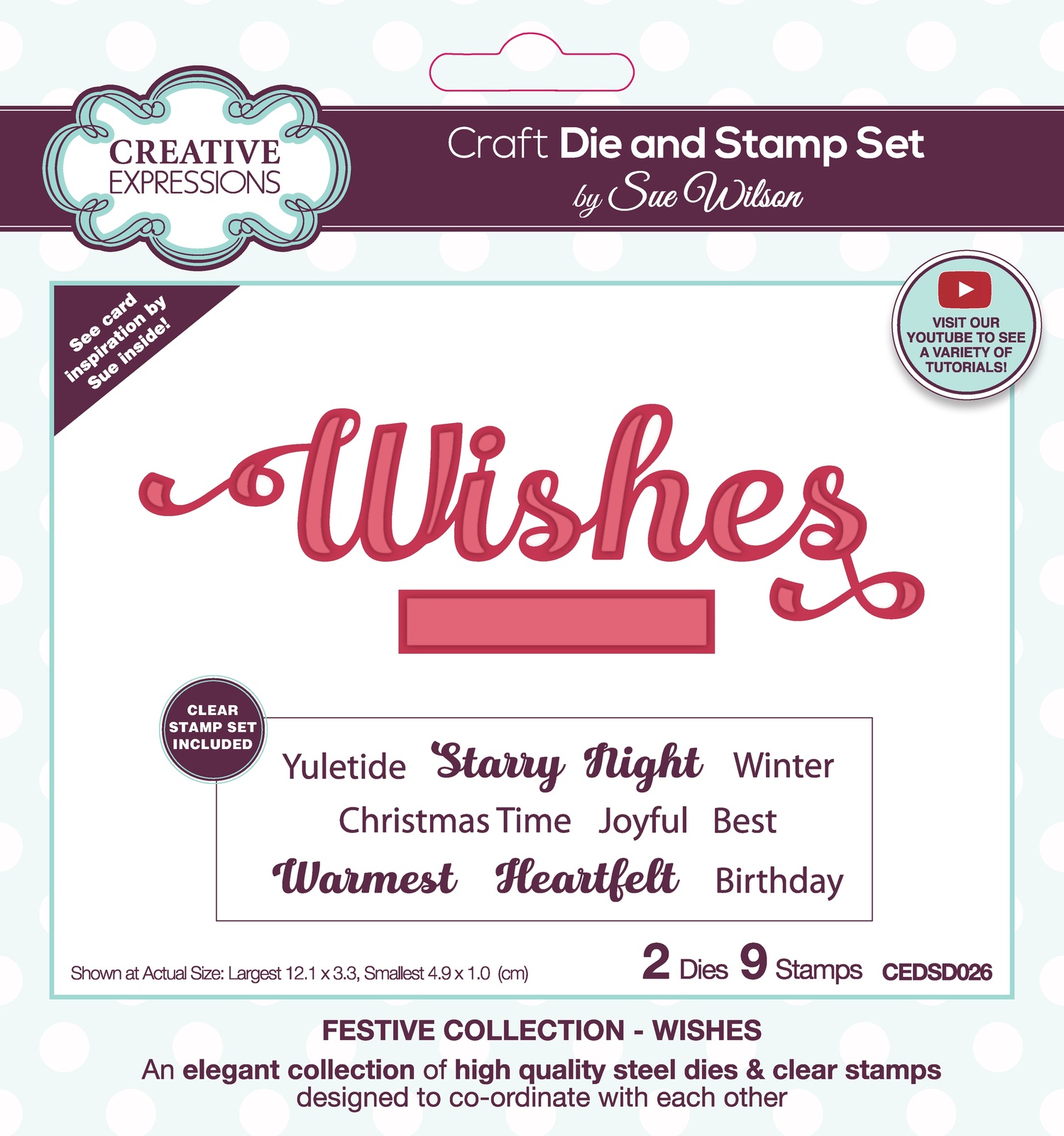 Sue Wilson Die & Stamp Set Festive Collection Wishes CEDSD026