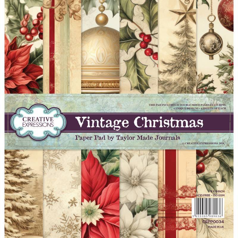 Creative Expressions Vintage Christmas 8x8 Paper Pad by Taylor Made Journals CEPP0034