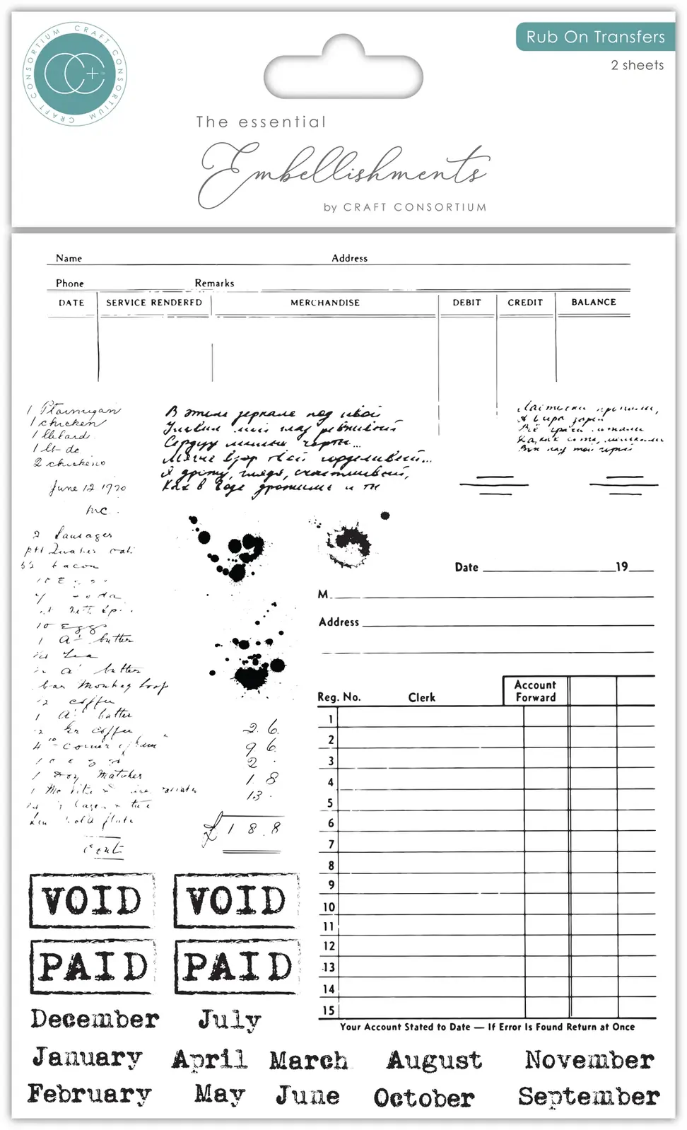 Craft Consortium Rub-On Transfers Old Ledger