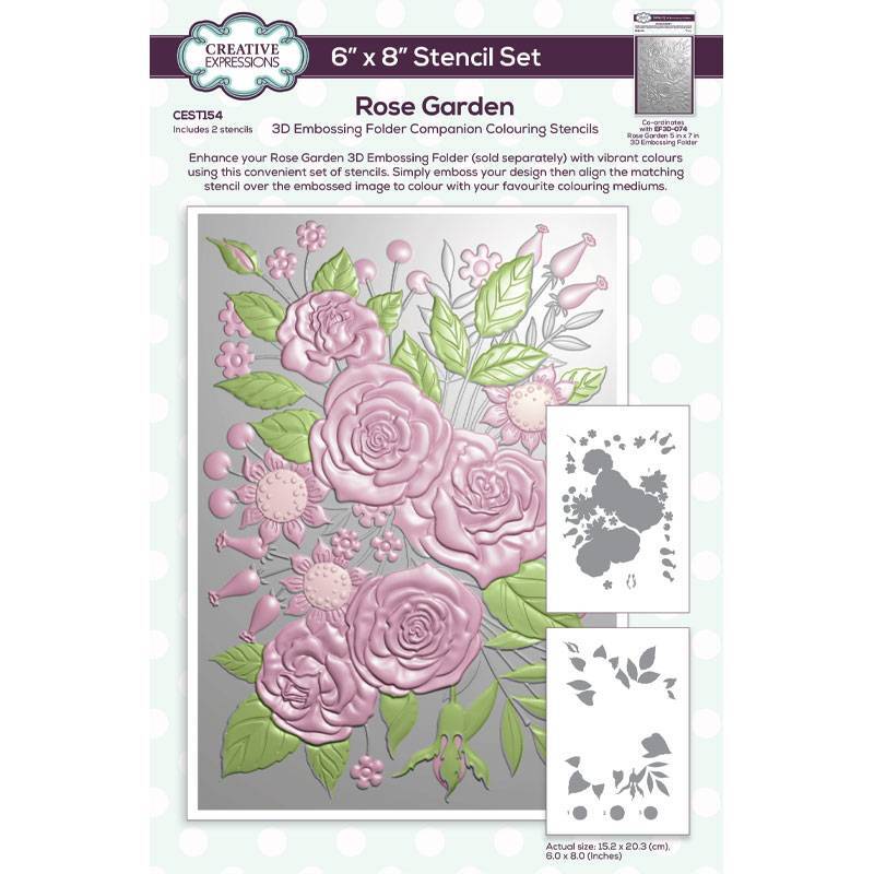 Creative Expressions Rose Garden Companion Colouring Stencil 6 in x 8 in 2pk - CEST154