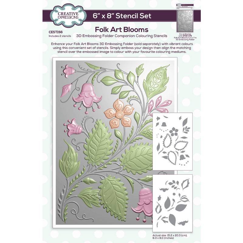 Creative Expressions Folk Art Blooms Companion Colouring Stencil 6 in x 8 in 2pk - CEST156