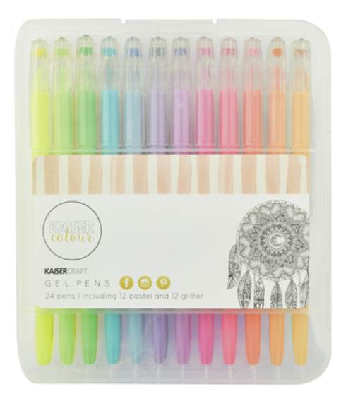 KaiserCraft Gel Pens 24 Pen Set 12 Glitter 12 Pastel