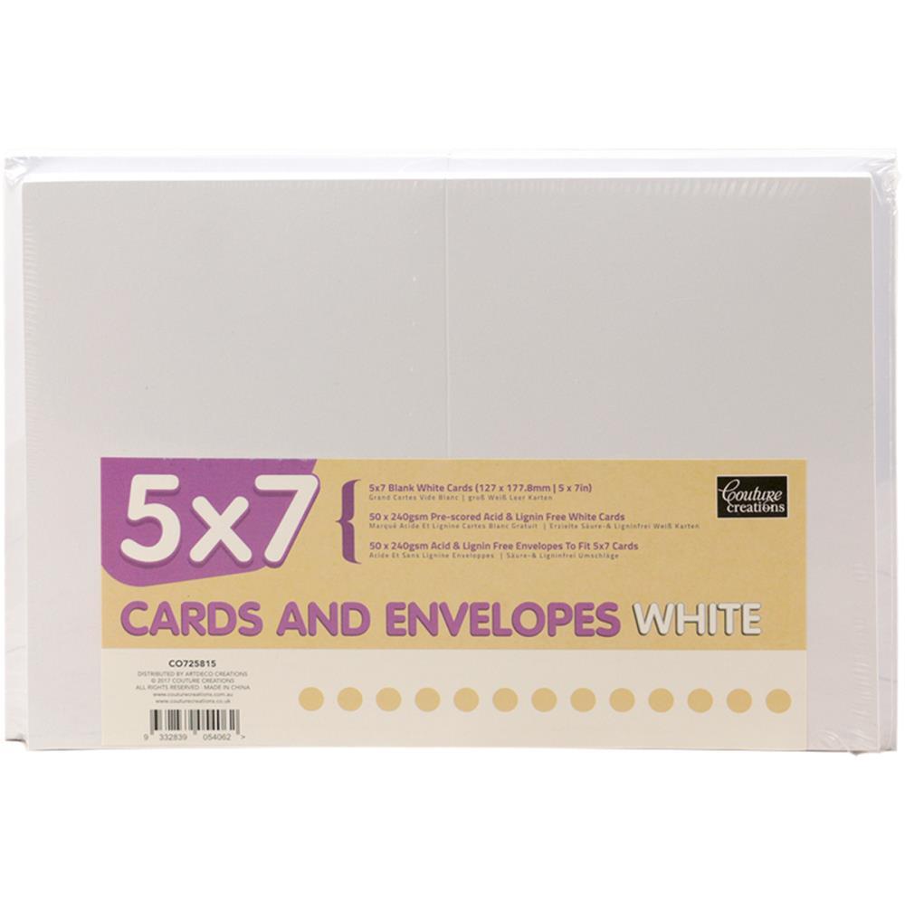 50 White A7 Cards and Envelopes 5x7 240gsm