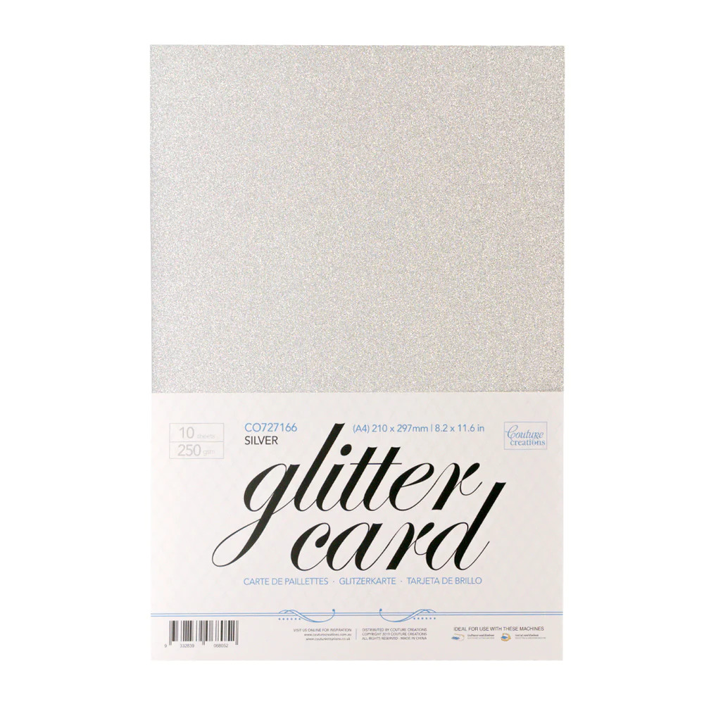 Couture Creations 250GSM A4 Glitter Card Stock - Pack of 10 - Silver