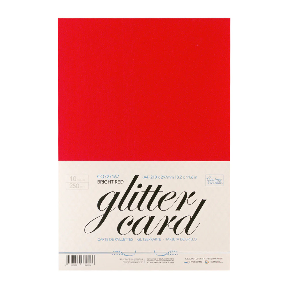 Couture Creations 250GSM A4 Glitter Card Stock - Pack of 10 - Bright Red