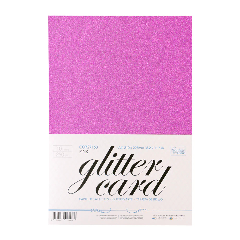 Couture Creations 250GSM A4 Glitter Card Stock - Pack of 10 - Pink