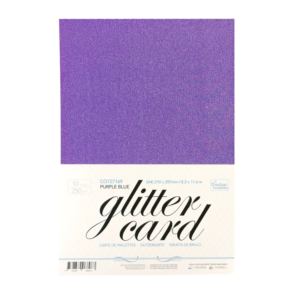 Couture Creations 250GSM A4 Glitter Card Stock - Pack of 10 - Purple