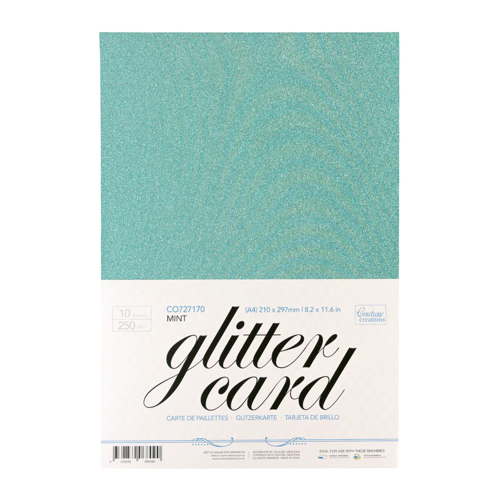 Couture Creations 250GSM A4 Glitter Card Stock - Pack of 10 - Mint Aqua