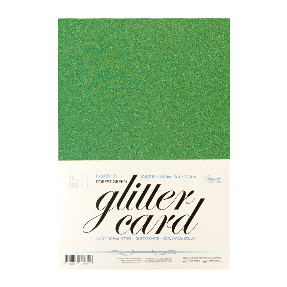 Couture Creations 250GSM A4 Glitter Card Stock - Pack of 10 - Forest Green