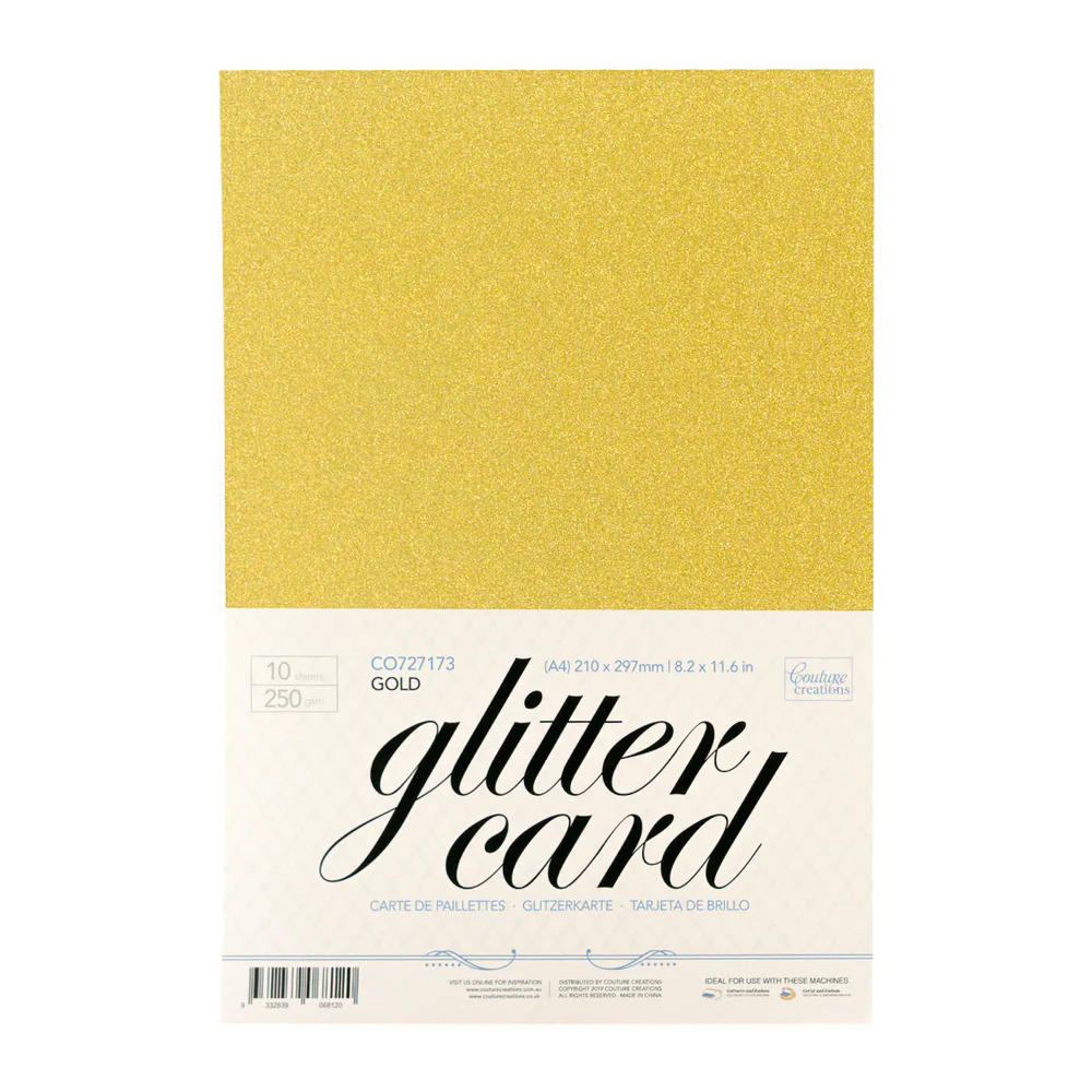 Couture Creations 250GSM A4 Glitter Card Stock - Pack of 10 - Gold