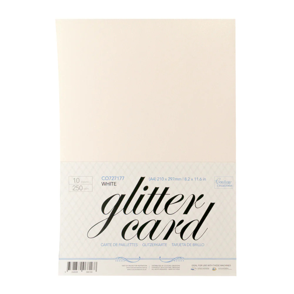 Couture Creations 250GSM A4 Glitter Card Stock - Pack of 10 - White