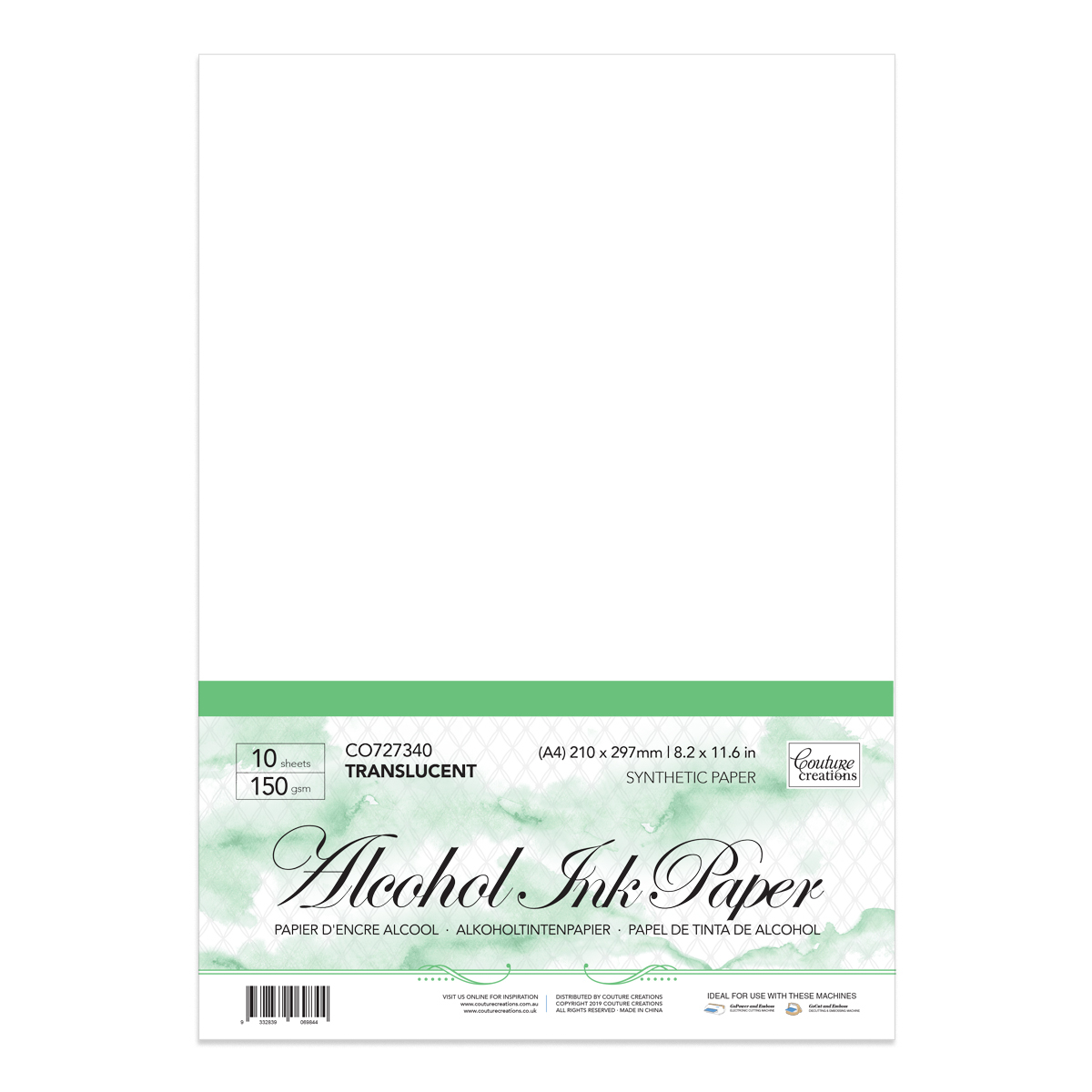 Couture Creations Alcohol Ink Transparent Synthetic Paper A4 10pk 120gsm