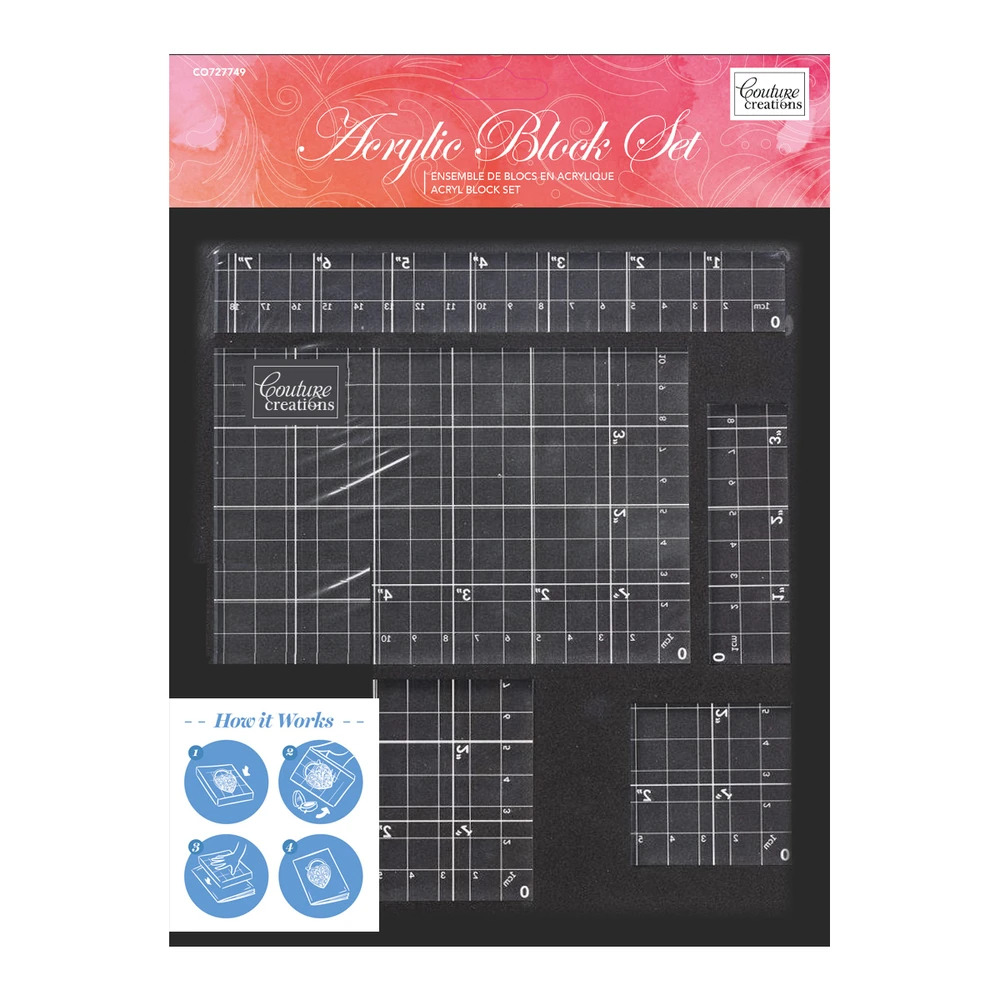Couture Creations Acrylic Block Set with Grid Lines (5 pc / 8mm deep)