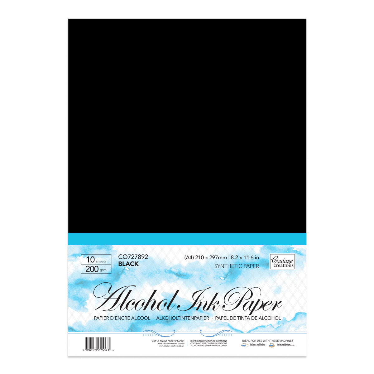 Couture Creations Alcohol Ink Black Synthetic Paper A4 10pk 200gsm