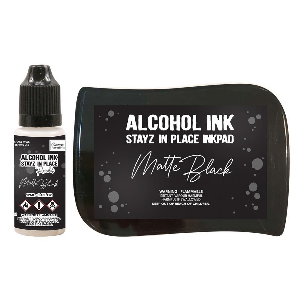 Couture Creations Alcohol Ink Stayz in Place Alcohol Ink Pad with Reinker Matte Jet Black