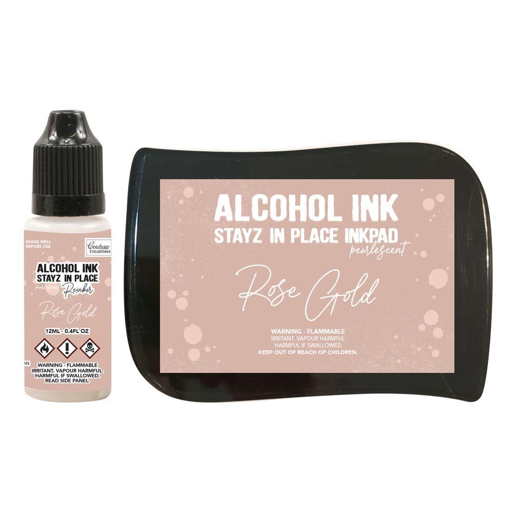 Couture Creations Alcohol Ink Stayz in Place Alcohol Ink Pad with Reinker Rose Gold Pearlescent