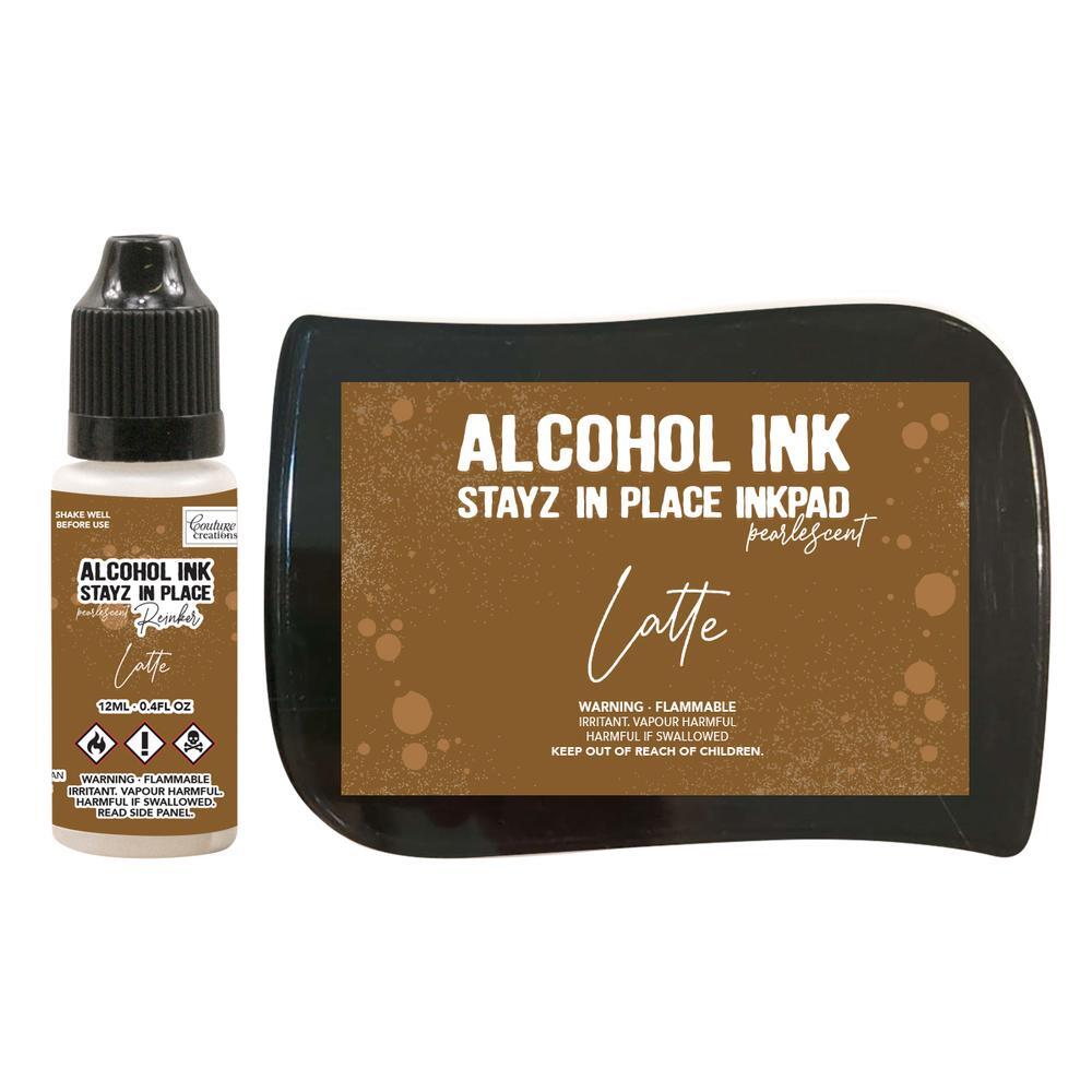 Couture Creations Alcohol Ink Stayz in Place Alcohol Ink Pad with Reinker Latte Pearlescent 