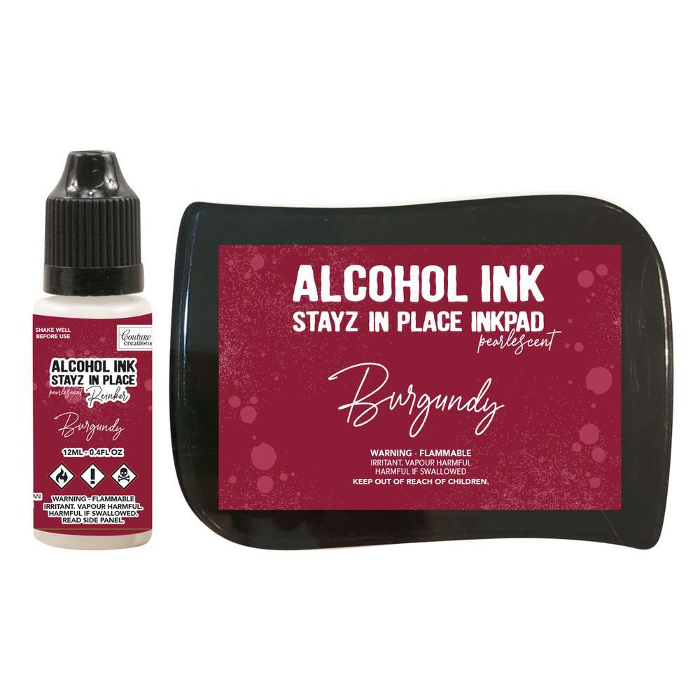Couture Creations Alcohol Ink Stayz in Place Alcohol Ink Pad with Reinker Burgundy Pearlescent 