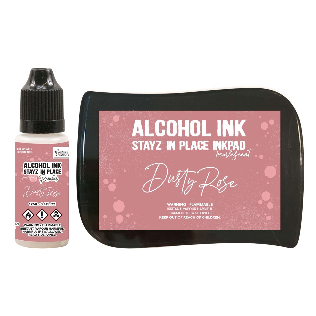 Couture Creations Alcohol Ink Stayz in Place Alcohol Ink Pad with Reinker Dusty Rose Pearlescent