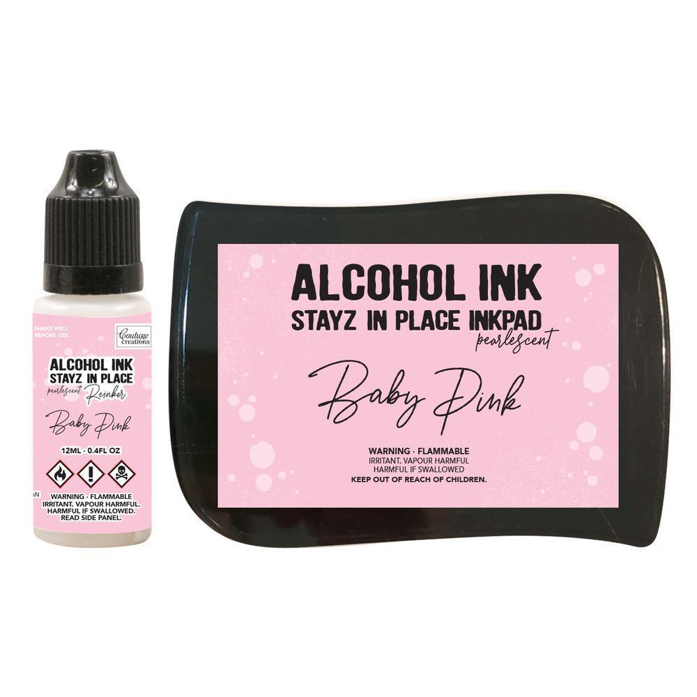 Couture Creations Alcohol Ink Stayz in Place Alcohol Ink Pad with Reinker Baby Pink Pearlescent