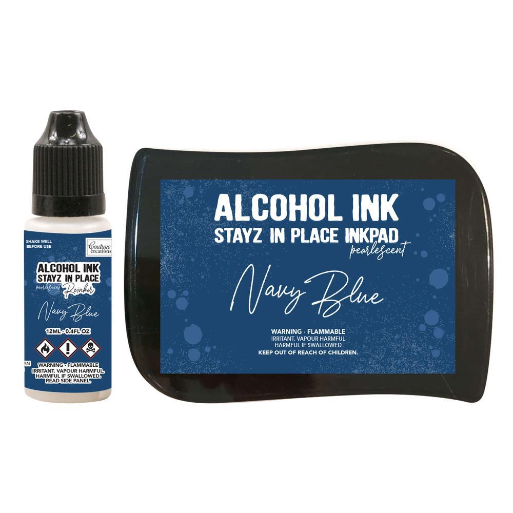 Couture Creations Alcohol Ink Stayz in Place Alcohol Ink Pad with Reinker Navy Blue Pearlescent