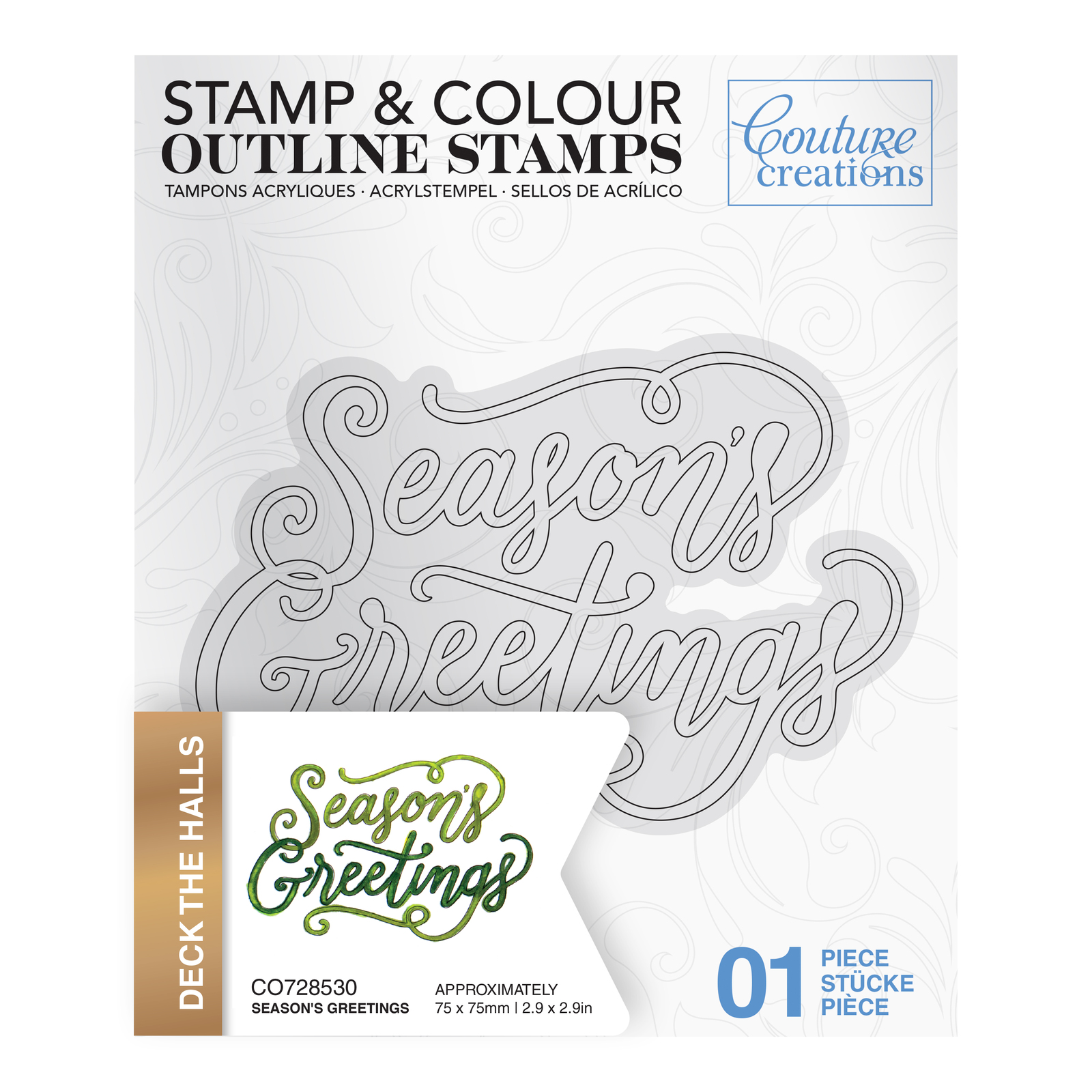 Couture Creations Stamp Deck the Halls Season's Greetings Outline (1pc)