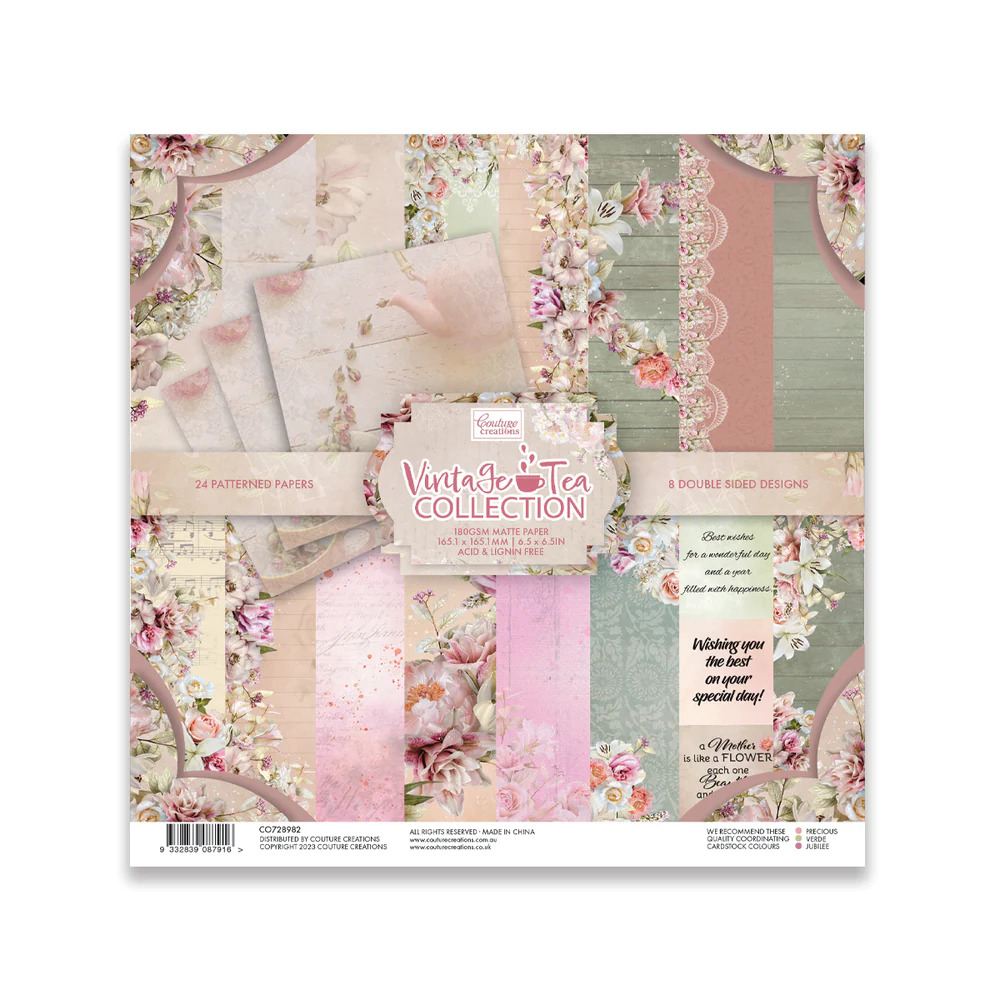 6.5x6.5 Couture Creations Vintage Tea Paper Pad 24 Sheets