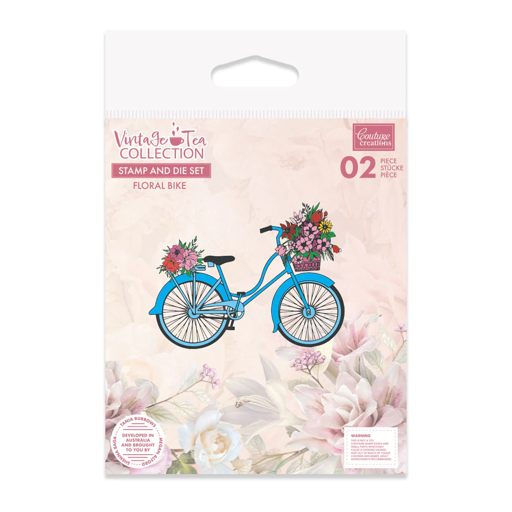 Couture Creations Stamp and Die Set - Vintage Tea - Floral Bike