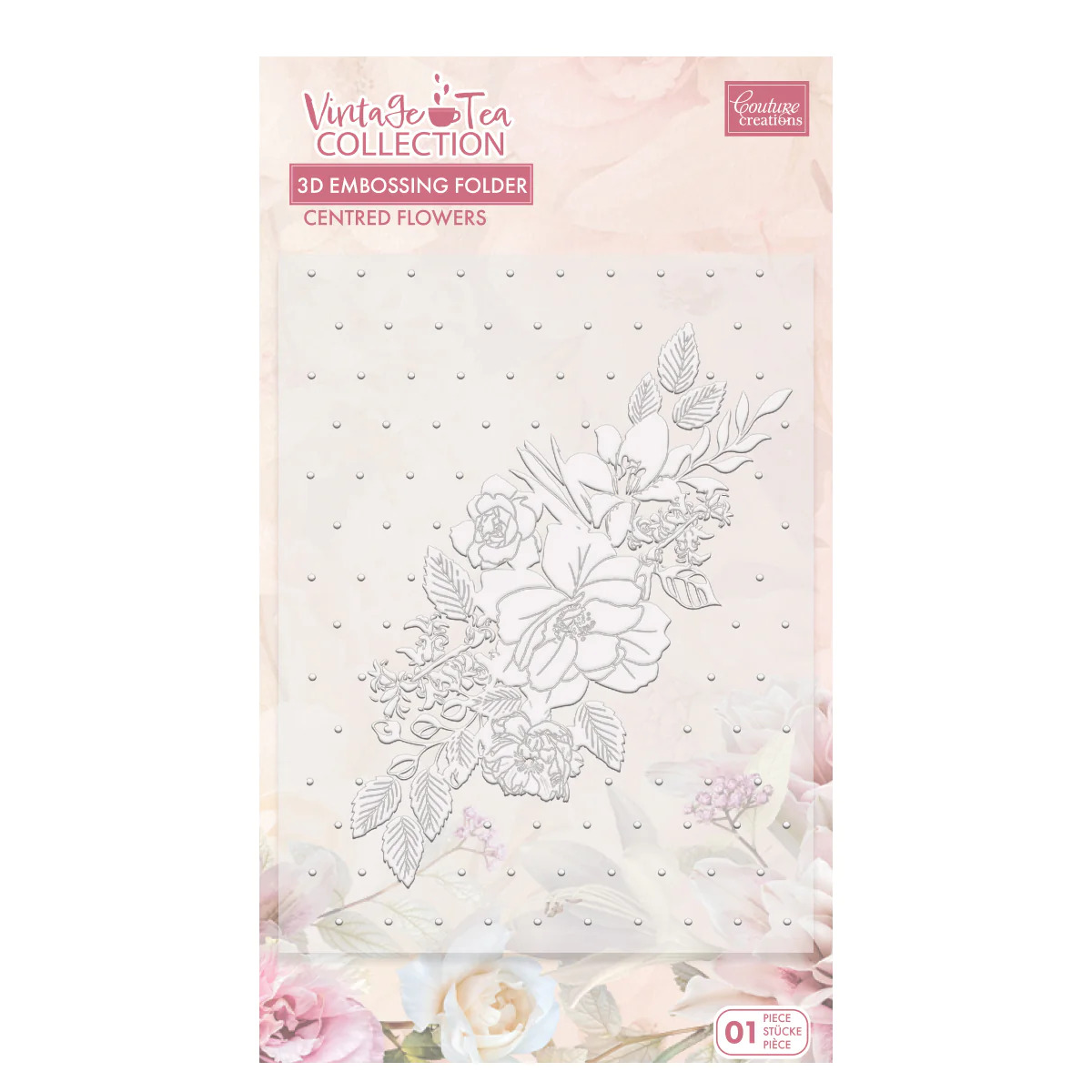 Couture Creations Embossing Folder 5x7 Vintage Tea Collection - Centred Flowers