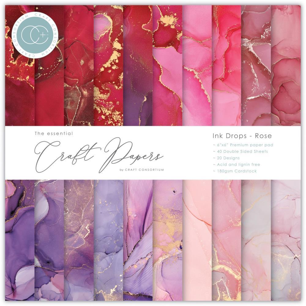 Craft Consortium Double-Sided Paper Pad 6X6 40/Pkg Ink Drops - Rose