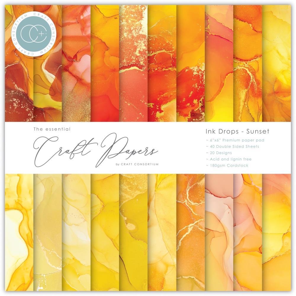 Craft Consortium Double-Sided Paper Pad 6X6 40/Pkg Ink Drops - Sunset