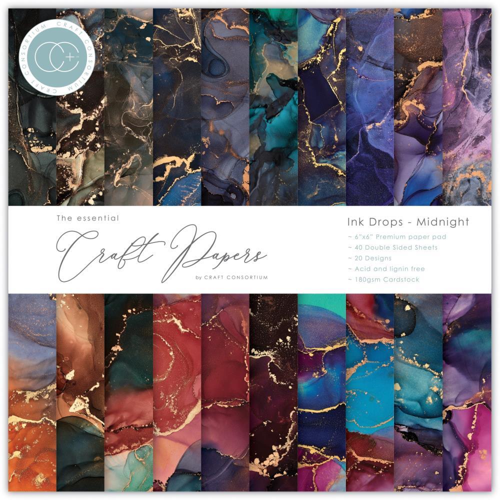 Craft Consortium Double-Sided Paper Pad 6X6 40/Pkg Ink Drops - Midnight