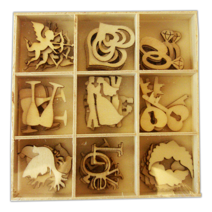 Wood Mini Themed Embellishments Wedding 45Pk