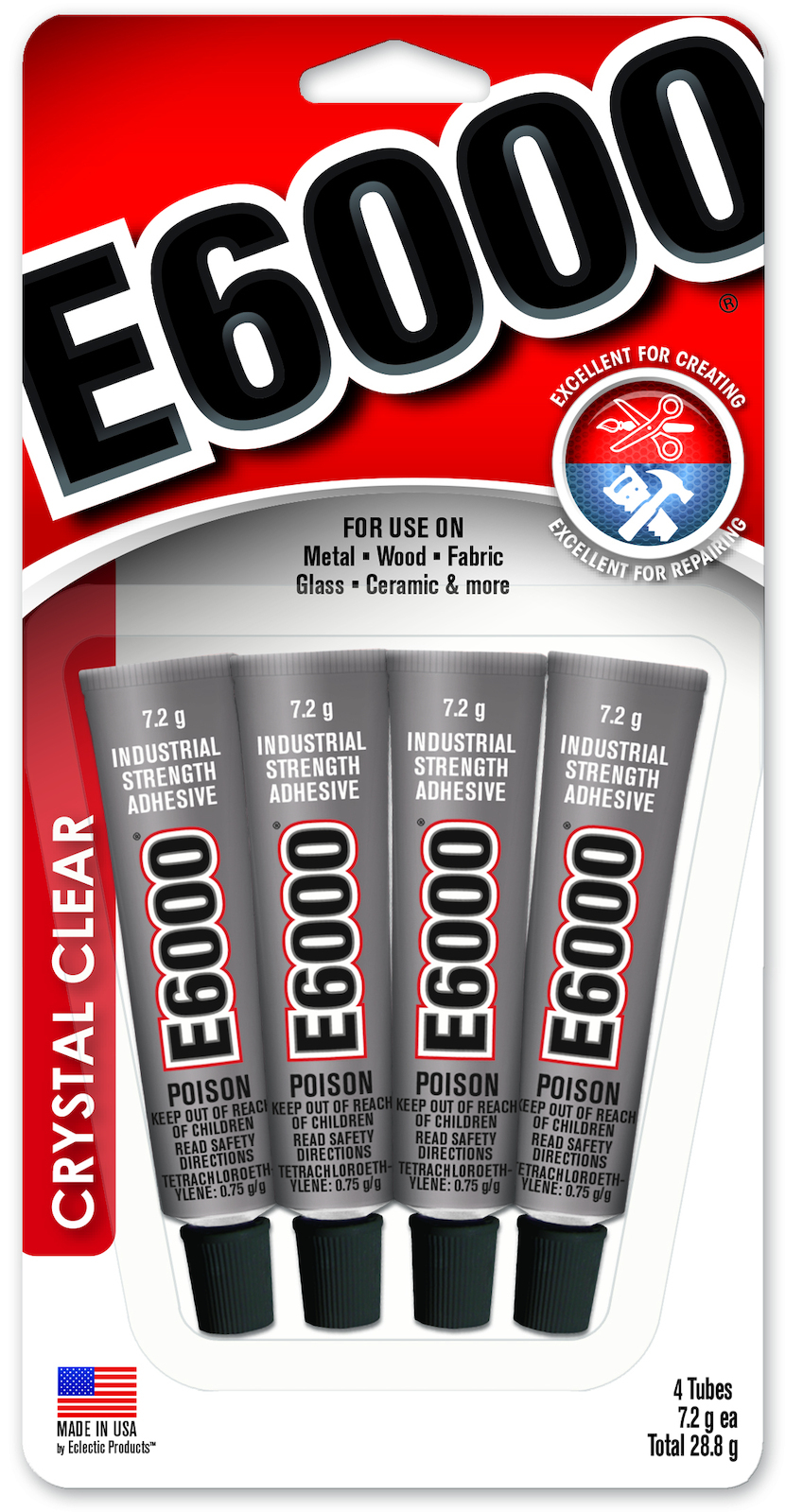 E6000 Crystal Clear Industrial Strength Adhesive Mini Tubes 4x5.3ml