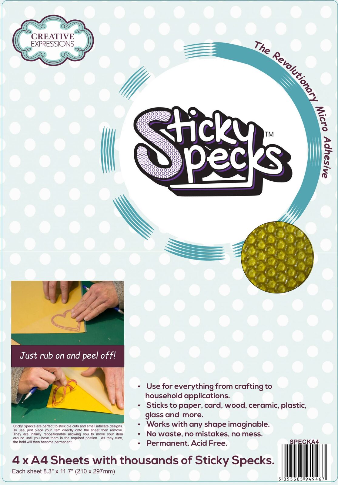 Sticky Specks Micro Adhesive A4 Sheets 4/Pkg
