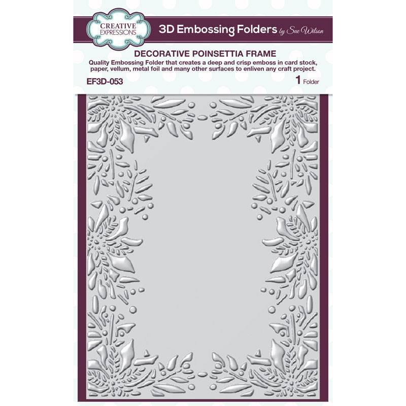 Sue Wilson 3D Embossing Folder 5.75 x 7.5 Decorative Poinsettia Frame